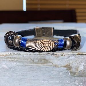 Men Leather black & silver bracelet